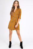 Mustard Stripe Mock Horn Button Mini Dress