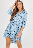 Blue Abstract Animal Print Dipped Hem Shirt Dress