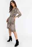 Leopard Print Side Button Midi Dress