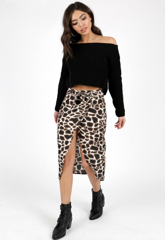 Leopard Print Self Tie Wrap Skirt