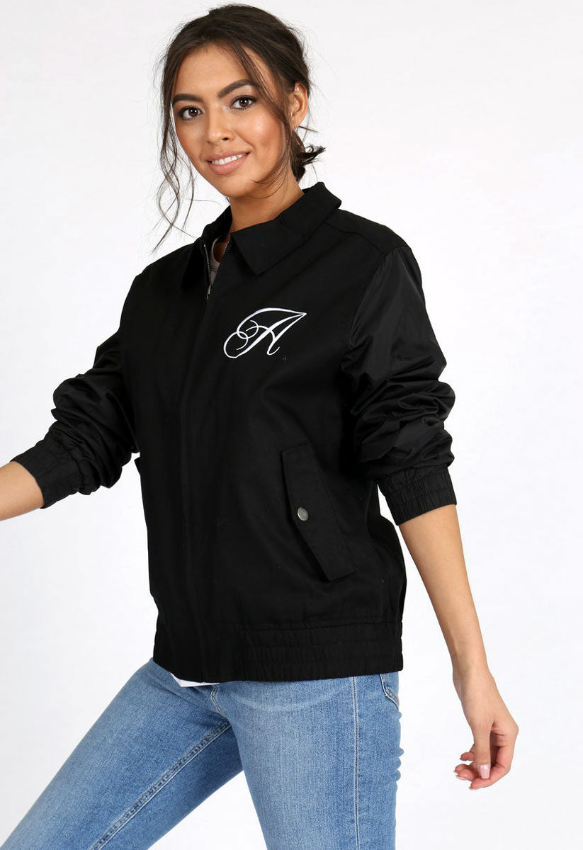 Black Embroidered Zip Up Jacket