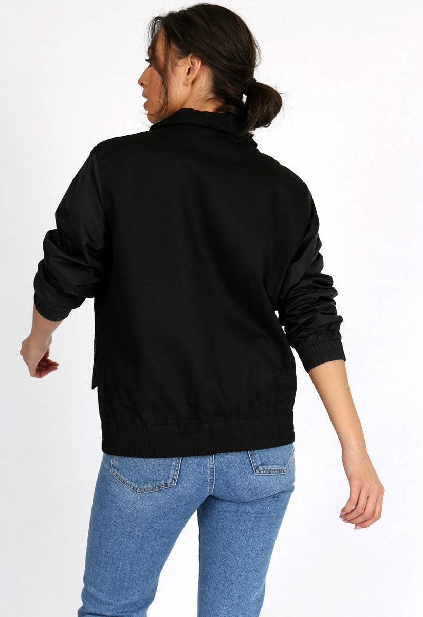 Black Embroidered Zip Up Jacket