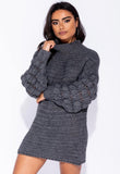 Charcoal High Neck Full Sleeve Jumper Dress