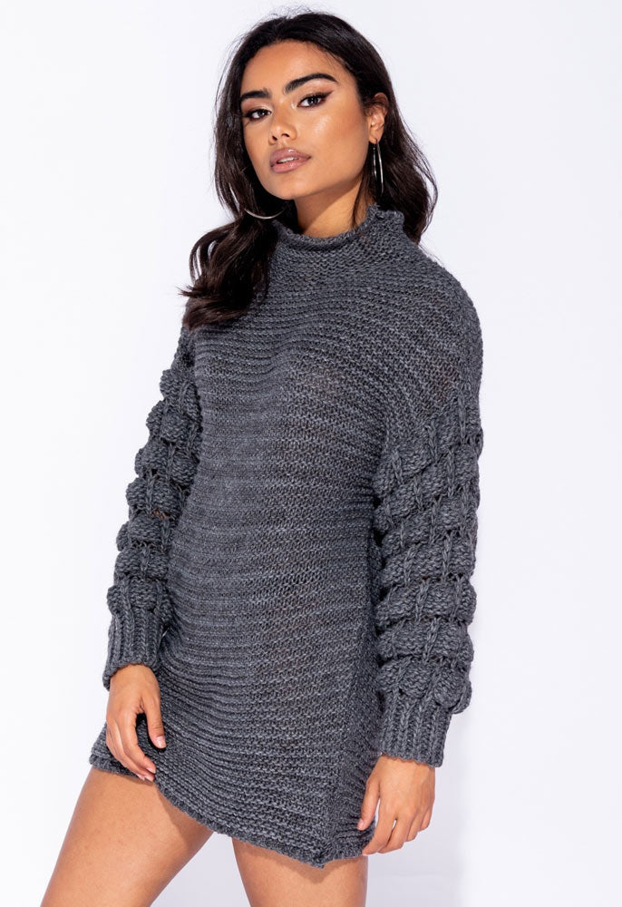 Charcoal High Neck Full Sleeve Jumper Dress