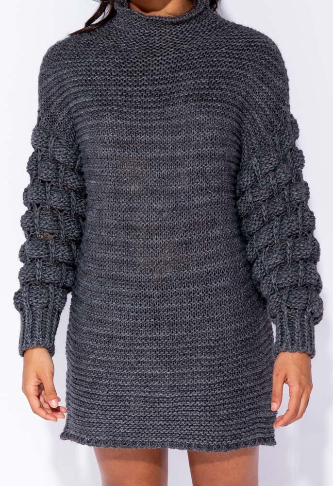 Charcoal High Neck Full Sleeve Jumper Dress