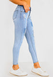 Blue High Waisted Patched Ripped Denim Jeans