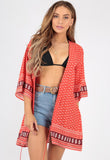 Paisley Border Print Kimono With Tassels