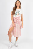 Stripe Cotton Paperbag Waist Midi Skirt