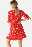 Red Floral Wrap Mini Frill Dress