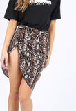 Snake Print Self Fabric Belt Wrap Skirt