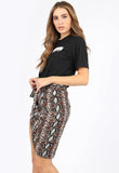 Snake Print Self Fabric Belt Wrap Skirt