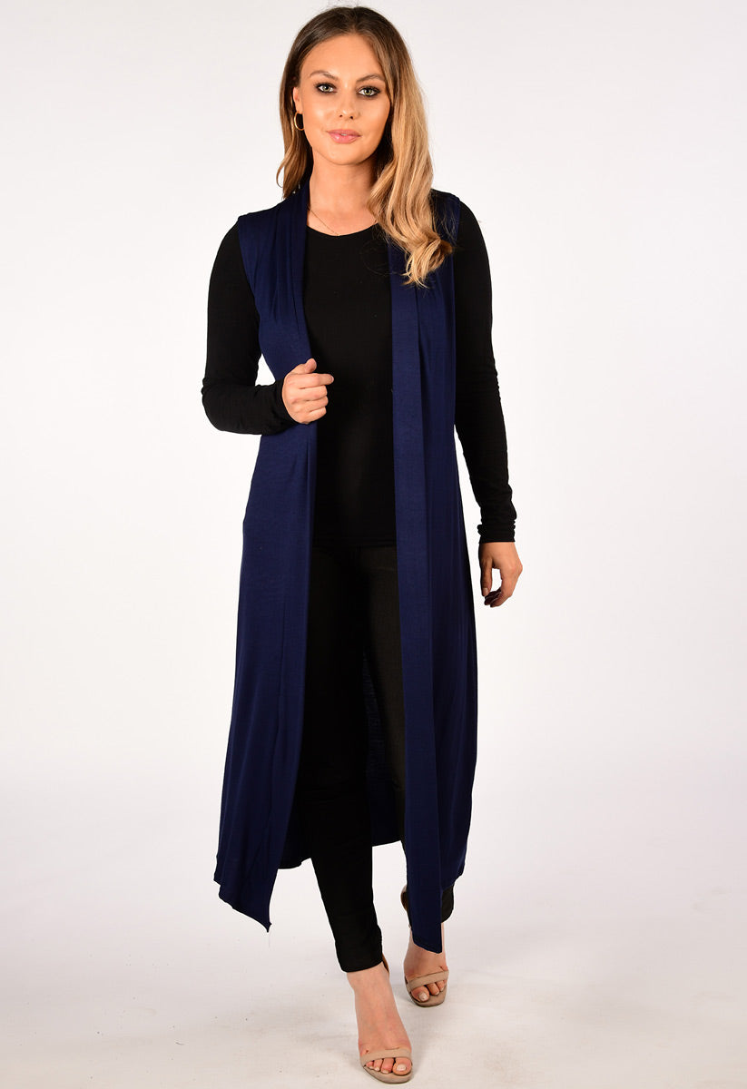 Navy Lightweight Sleeveless Duster Jacket