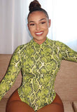 Neon Green Snake Print High Neck Bodysuit