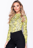 Neon Green Snake Print High Neck Bodysuit