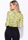 Neon Green Snake Print High Neck Bodysuit