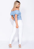 Powder Blue Frill Detail Bardot Top