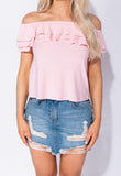 Pink Frill Detail Bardot Top