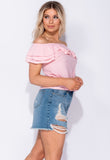 Pink Frill Detail Bardot Top