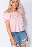 Pink Frill Detail Bardot Top