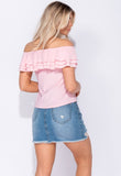 Pink Frill Detail Bardot Top