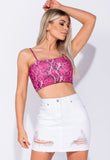 Pink Snake Print Strappy Crop Top