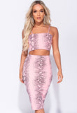 Baby Pink Snake Print Midi Skirt