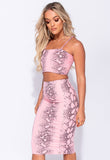 Baby Pink Snake Print Midi Skirt