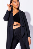 Navy Belted Waterfall Collar Coat