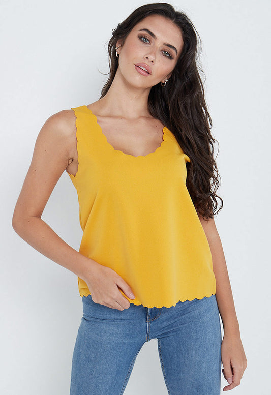 Mustard Scallop Edge Strappy Casual Vest Top