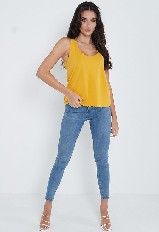 Mustard Scallop Edge Strappy Casual Vest Top