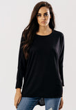 Black Jersey Long Sleeves Dip Hem Top