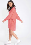 Pink Polka Dot Jersey Oversized Dip Hem Batwing Top