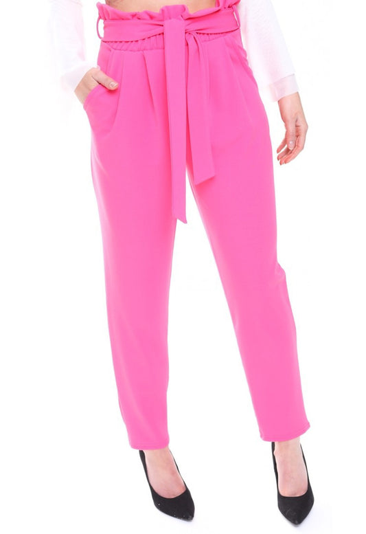 Fuchsia Pleated Cigarette Paperbag Trousers