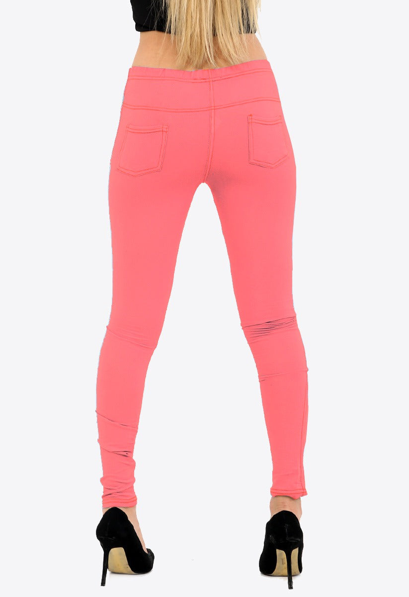 Coral Stretchy Denim Jeggings