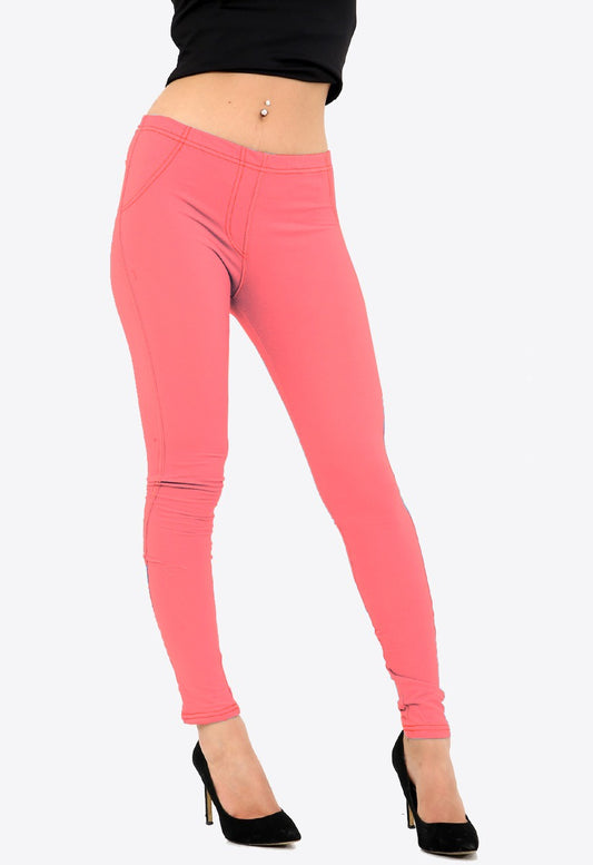 Coral Stretchy Denim Jeggings