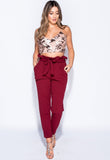 Wine Pleated Cigarette Paperbag Trousers