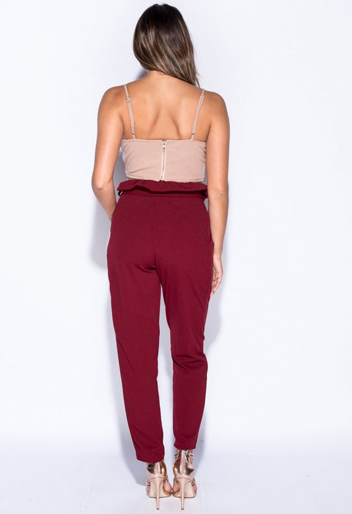 Wine Pleated Cigarette Paperbag Trousers