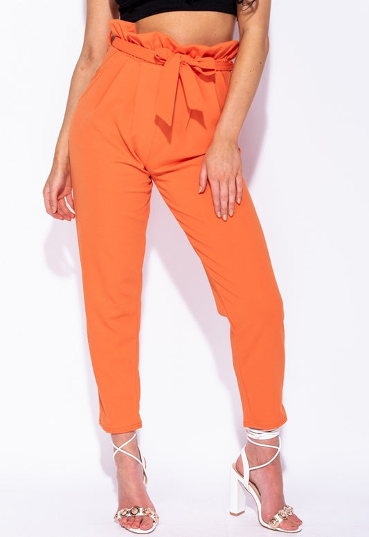 Orange Pleated Cigarette Paperbag Trousers