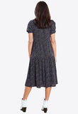 Black Lilac Spot Short Sleeve Midi Dress