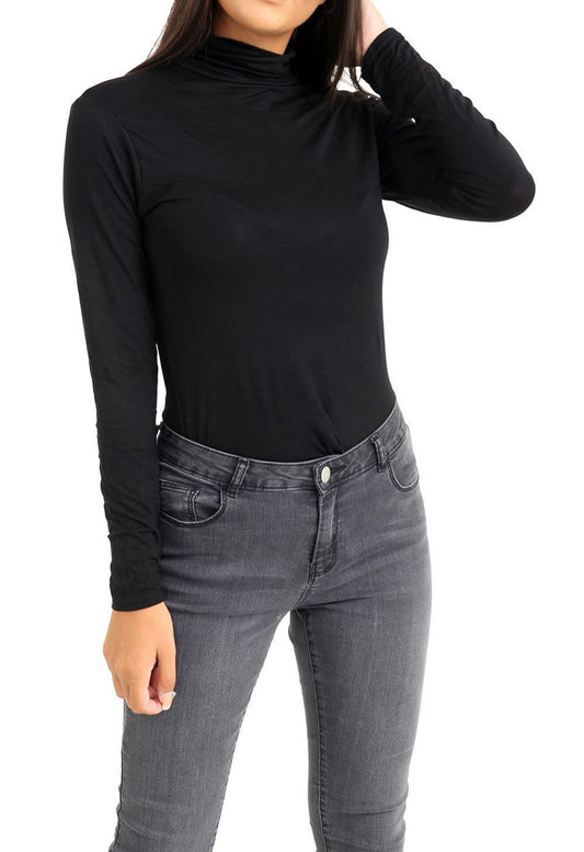 Black Jersey High Neck Top