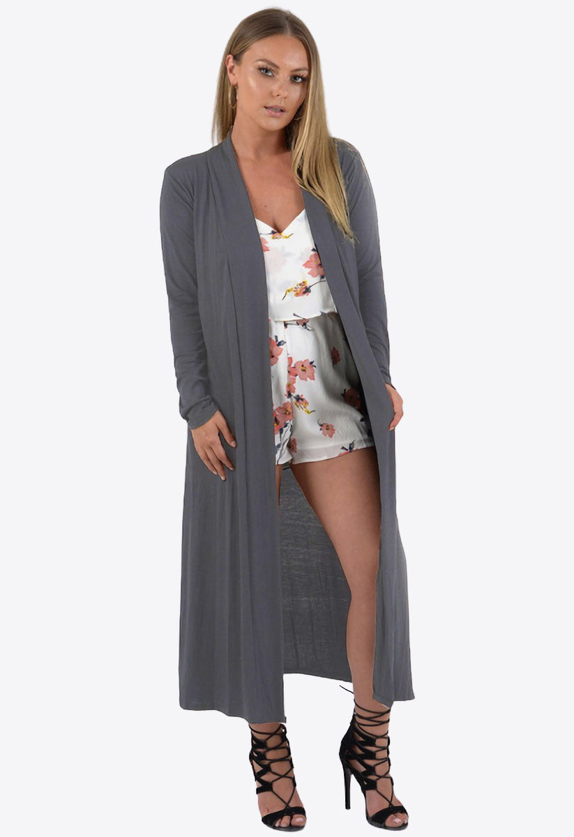 Charcoal Lightweight Long Sleeve Duster Jacket