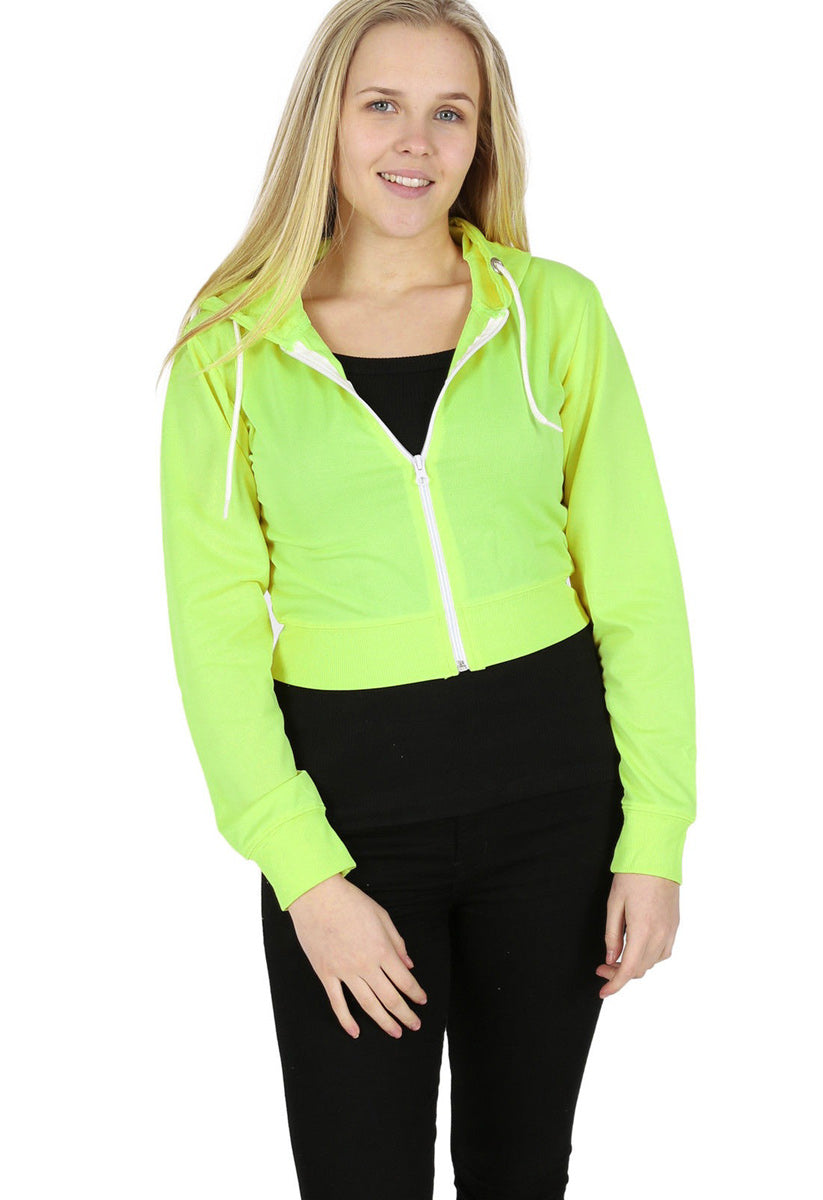 Neon Green Cropped Zip Up Hoodie