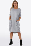 Grey Italian Lagenlook Pocket Baggy Midi Dress