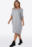 Grey Italian Lagenlook Pocket Baggy Midi Dress