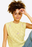 Yellow Floral Embroidery Knitted Vest Jumper