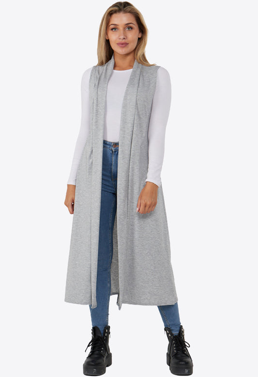 Grey Lightweight Sleeveless Duster Jacket