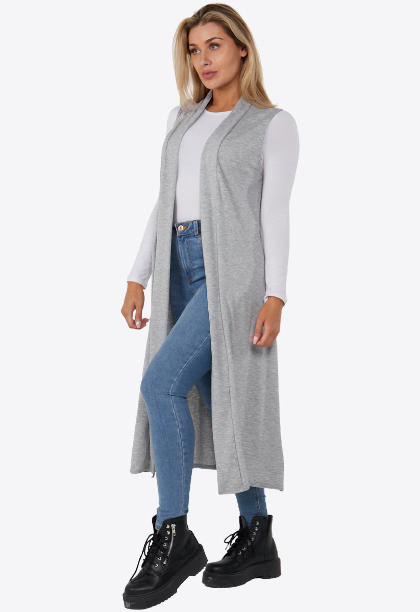 Grey Lightweight Sleeveless Duster Jacket