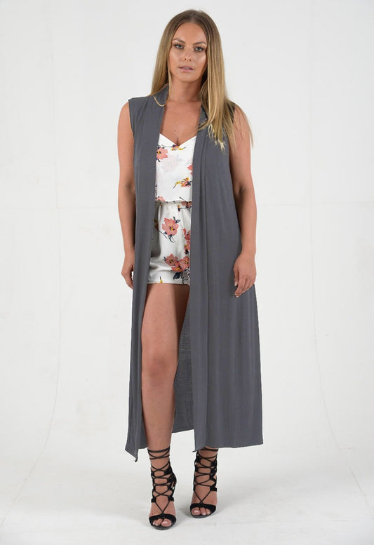 Charcoal Lightweight Sleeveless Duster Jacket