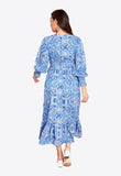 Blue Shirred Waist Frill Midaxi Dress In Paisley Print