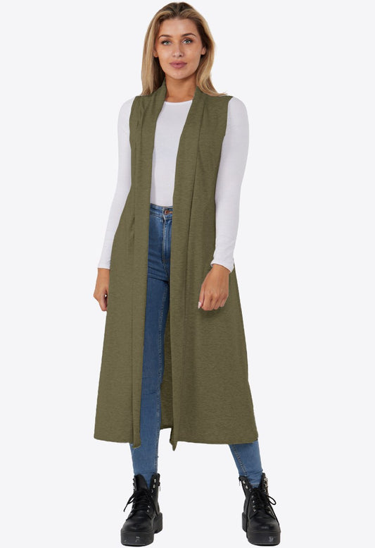 Khaki Lightweight Sleeveless Duster Jacket